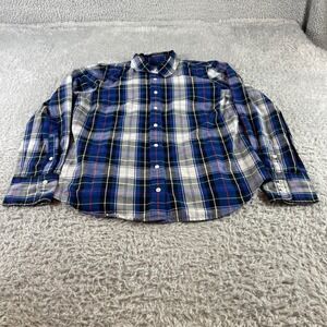 J Crew Perfect Plaid Button Down Shirt Blue White Gray Red Kids Size 8